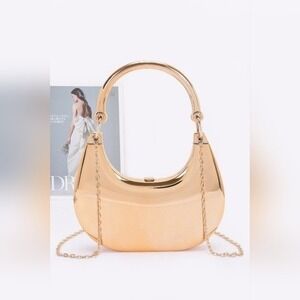 Chic Metallic Crescent Moon Handbag Gold‎ Evening Party Shoulder Bag
